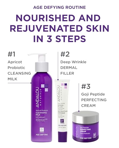 Andalou Naturals Goji Peptide Perfecting Cream - Age Defying Face Moisturizer with Resveratrol, CoQ10 - Supports Skin Collagen and Elastin, Improves Appearance of Wrinkles & Signs of Aging - 1.7 fl oz