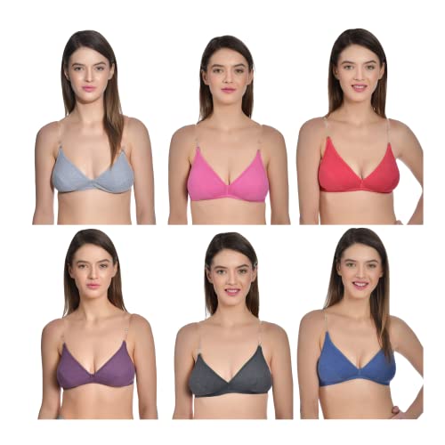 Image of Aimly Women's Cotton Non-Padded Non-Wired Solid Multicolor Bra Combo Pack of 6