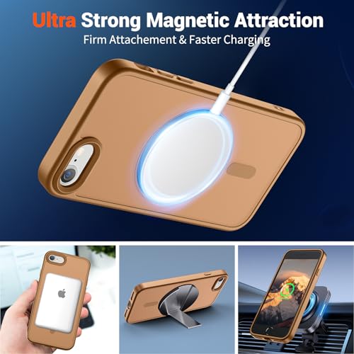 Image of SUPFINE Magnetic for iPhone SE Case 2022 (3rd) /2020 (2nd), iPhone 8 Case (Compatible with MagSafe) (Military Grade Drop Protection) Slim Translucent Matte Phone Case,Brown