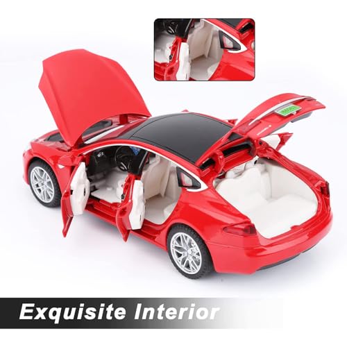 Image of Die cast 1:32 Tesla S Model Toy Car Metal Diecast Car Pull Back with Openable Door and Sound Light, Gifts Toys for Kids