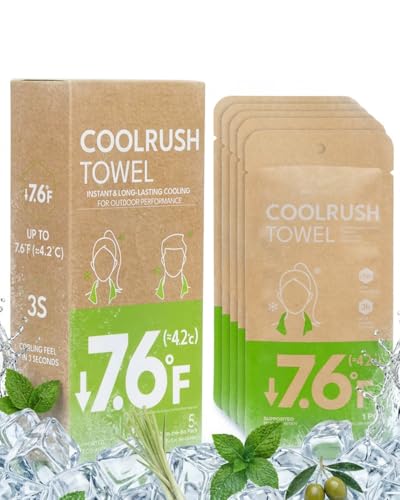 CoolRush Towel with Natural Mint Extract Instant 3-Second Cooling Towel Reusable Sports Cooling Wipes for Summer Heat Alcohol-Free for Running Cycling Gym Outdoor Activities(5 Pack)