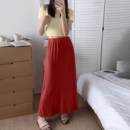 Women's Modal Comfy Casual Maxi Skirt, Solid Color Basic Daily Wear High Waist A-Line Loose Clothes2