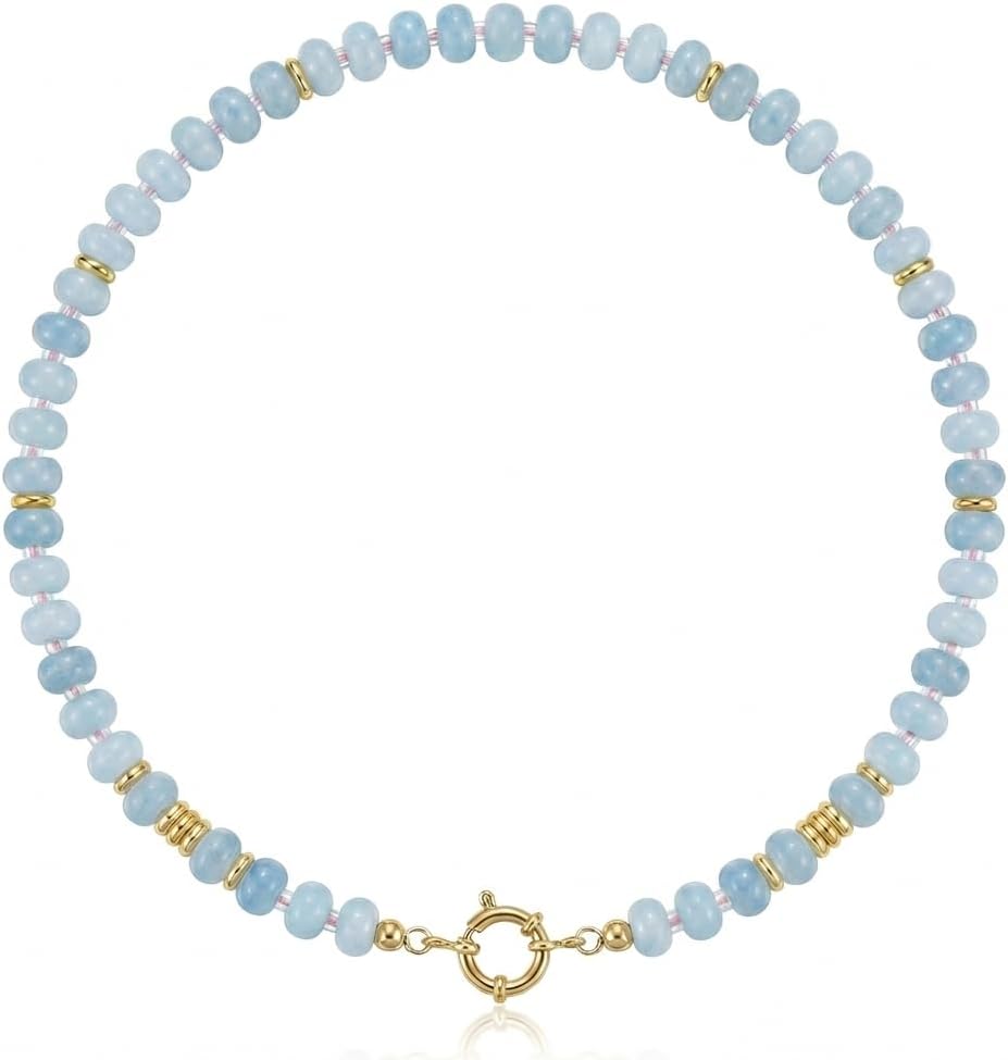 BELLA-Bee Beaded Choker Necklace for Women Adjustable Colorful Boho Natural Stone Beaded Choker Dainty Healing Crystal Necklace Handmade Fashion Spiritual Jewelry for Vacation