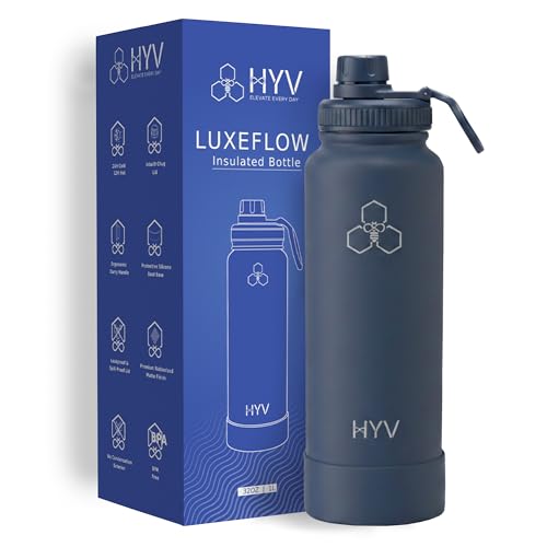 Image of HYV LuxeFlow Insulated Water Bottle 1 Litre | Stainless Steel Sipper Bottle for Adults & Kids | Hot & Cold Flask for Gym, Office, Travel | Leakproof BPA-Free with Straw & Carry Handle | Indigo Blue