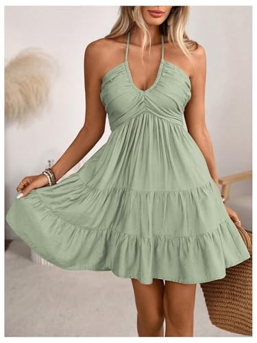 Image of SOLY HUX Women's Summer Mini Dress Halter Backless Flowy Cami Sundress