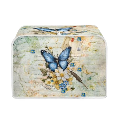 Image of Talayituse Butterfly Daisy Letter Print Toaster Cover 4 Slice Wide Slot, Lightweight Toaster Cover Dust Protection Washable Appliance Bag Bread Maker Cover, M