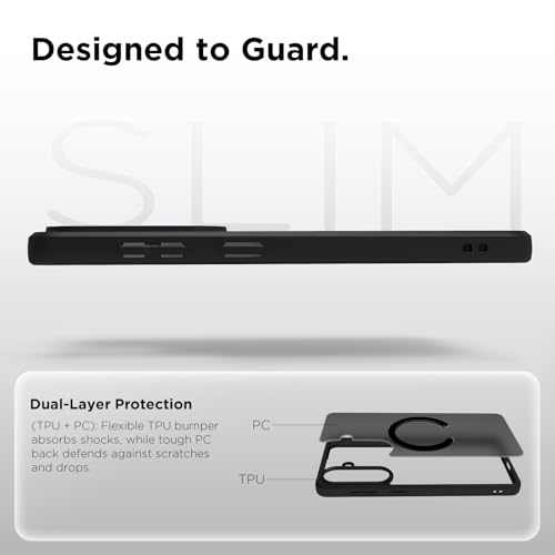 Image of RIGGEAR Shockproof Sleek Hybrid Armor Magnetic Back Cover Case Compatible with MagSafe Accessories for Samsung Galaxy S26 (Smoke Black Matte PC + Black TPU Bumper)
