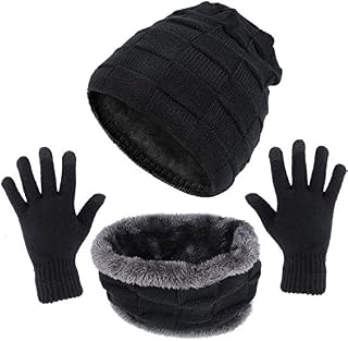 TAGVO Winter Unisex Beanie Hat Scarf & Touch Screen Gloves Set 3 in 1, Thick Soft Fleece Inner Great Warm, Stretchy Knitted Skiing Beanie Skull Cap, Neck Warmer, Touch Gloves For Outdoors Sports