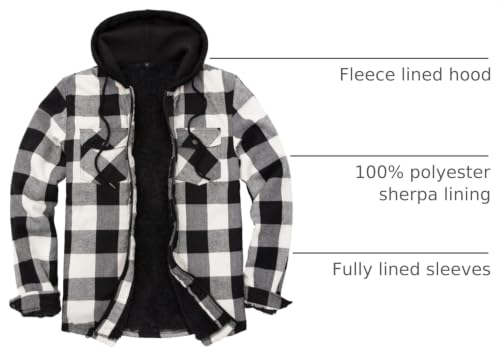Image of ZENTHACE Mens Sherpa Lined Flannel Shirt Jacket with Hood,Full Zip | All Sherpa Lining,Adjustable Drawstring,4 Utility Pockets,Transitional Weather Layering Coat,Outdoor Walk,Casual Dailywear