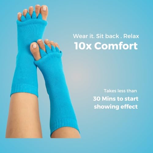 Image of DIRTS Cotton Foot Alignment Socks - 5 Toe Separator for Easing Bunion, Plantar Fasciitis, Hammer Toes, and Pain Relief - Size UK6-9 9(Blue, Large) (Pack of 2)
