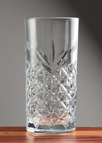 Image of Premium Crystal Water Glass Set of 6 - Highball Drinking Glasses Set for Home - Glass Set for Water Juice Shakes Mojito Cocktail Colddrinks (Chex Design)