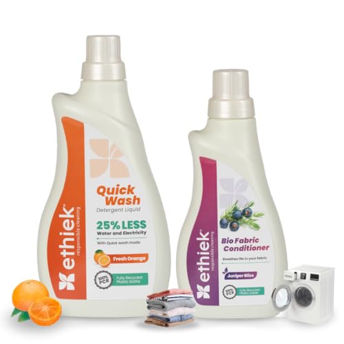 Ethiek Concentrated Liquid Detergent (1L) & Fabric Conditioner (0.5L) Combo, Natural & Baby Safe, For Top Load, Front Load Washing Machine & Hand Wash, Removes Tough Stains, Long Lasting Fragrance (B0C5HTK9SR) Amazon Price History, Amazon Price Tracker