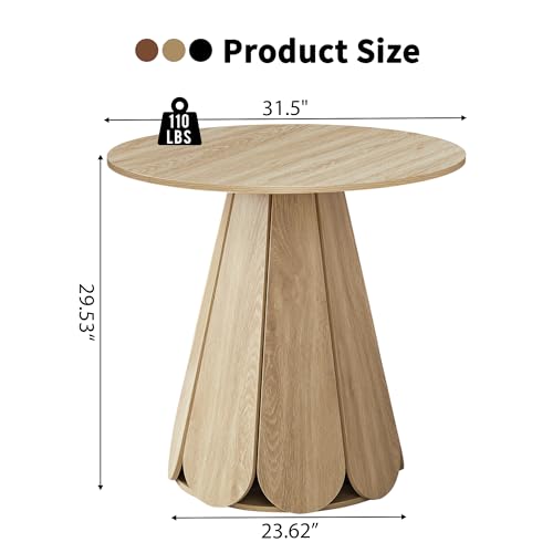 Image of 31.5 inch Round Dining Table for 2-4 People, Modern Small Kitchen & Dining Room Table with Pedestal Base, Space Saving Farmhouse Wood Table for Apartment & Small Spaces, Natural