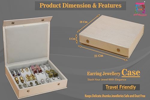 Image of atorakushon PU Leather Makeup Storage Box Travelling Vanity Jhumka Earrings Cosmetic Necklace Jewellery Wardrobe Organizer for Woman (Zig Zag Cream)