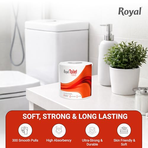 Image of Royal Toilet Tissue Paper Roll | 1200 Pulls (300 x 4 Rolls) | Tissue Paper Roll, Toilet Paper Roll 2-Ply Soft & Strong Bathroom Tissue | Highly Absorbent & Hygienic Toilet Paper