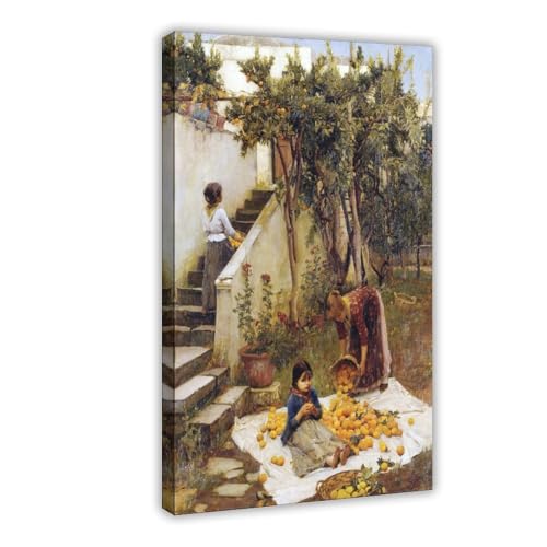The Orange Gatherers de Waterhouse, toile 30x45 cm pour cadre de bureau