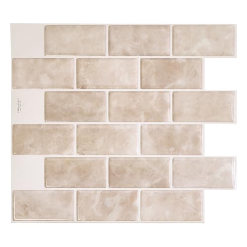 SMART TILES Peel and Stick Backsplash - Sheets of 10.95' x 9.70' - 3D Adhesive Peel and Stick Tile Backsplash for Kitchen, Bathroom, Wall Tile (Beige, Marble, Pack of 10)