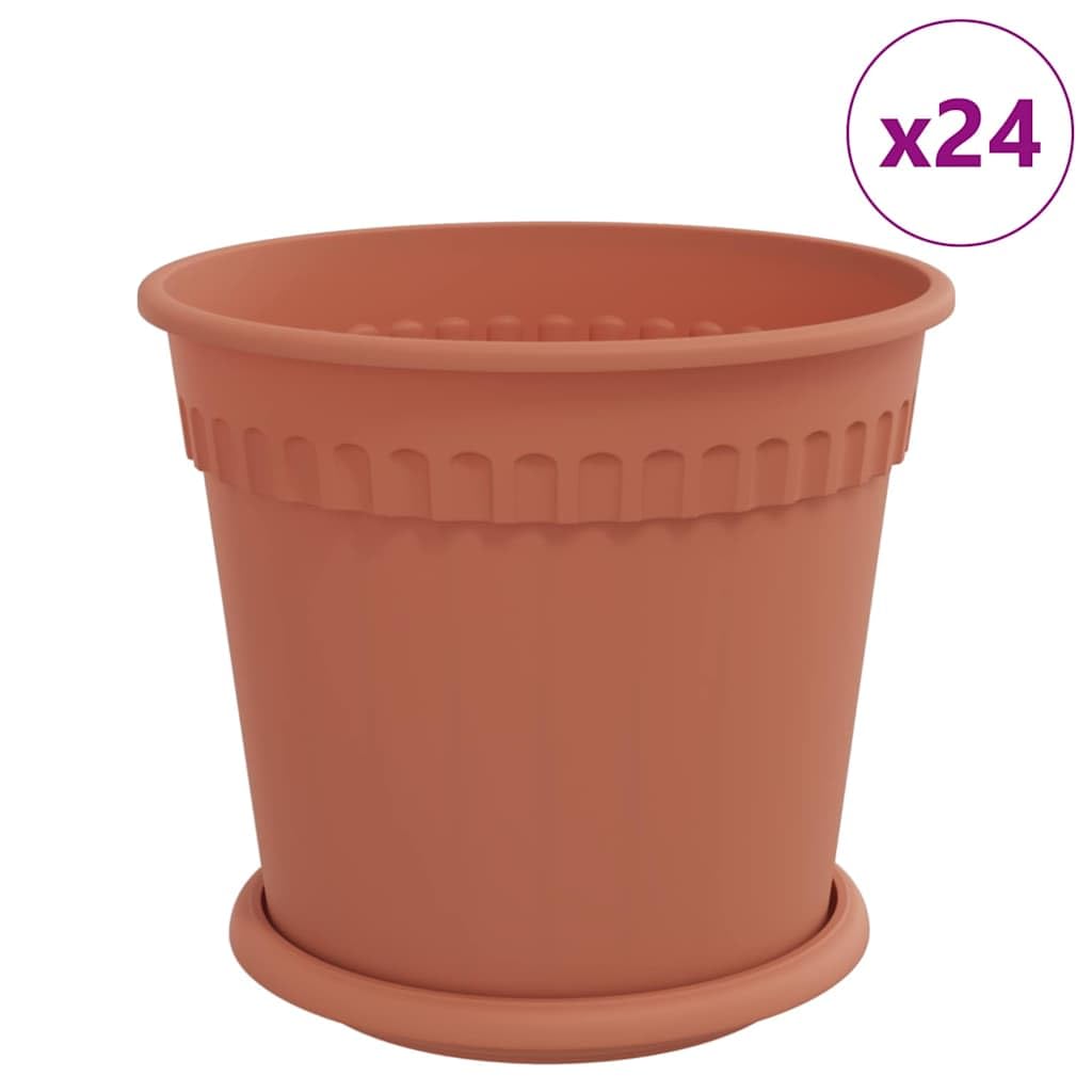 Doniczki na kwiaty, zestaw 24 sztuk, ceglana, Ø 19 x 16 cm, z tworzywa sztucznego, z otworami drenażowymi, trwałe, do użytku wewnątrz i na zewnątrz, do ogrodu, na balkon