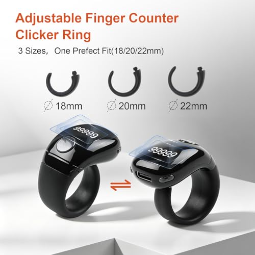 Image of Adjustable Finger Counter Clicker Ring (18 /20 /22mm), Muslim Digital Azan Alarm Clock Ring, Digital Electronic Smart Ring Counter with Display & Type-C Charging Gold