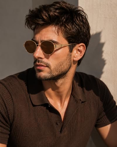 Image of FAVELA Retro Oval Sunglasses for Women & Men | Trendy Metal Sun Glasses Classic Shades | UV400 Protection Retro Oval Sunglasses Vintage Style.