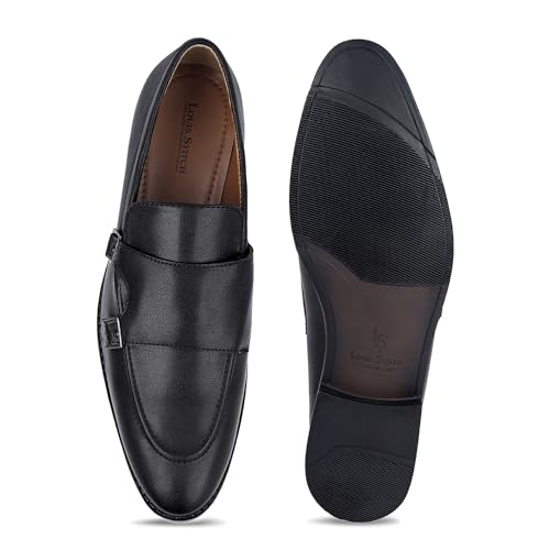 Image of LOUIS STITCH Oxford Formal Shoes for Men | Slip-on Monk Style | Office Shoes for Men | Ideal for Business, Casual, Parties | Solid Obsidian Black UK Size 11 (LSRG FM)