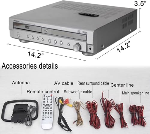 Amplificateur Home Cinéma 5.1 canaux avec lecteur DVD et télécommande, fonction son surround, prise en charge USB, optique, sortie coaxiale, contrôle du volume