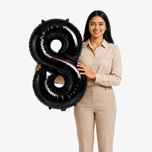 Image of Balloonistics Black 40-Inch Foil Number 8 Balloon - Helium or Air Fill for 8th Birthday, Anniversary Party Decoration, Photo Booth Backdrop, Cake Table Decor