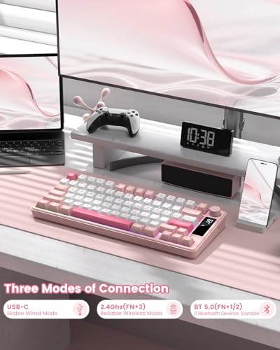 Image of Womier DK75 75% Wireless Gaming Keyboard, RGB Backlit Creamy Keyboard with Media Knob, OLED Screen, Tri-Mode 2.4GHz /USB-C /BT5.0, Anti-Ghosting No-Conflict Silent Membrane Keyboard for MAC Windows