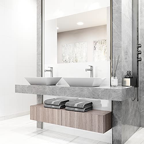 Vigo Vgt2055 13.75" L -18.0" W -4.63" H Matte Stone Vinca Composite Rectangular Vessel Bathroom Sink In White With Faucet And Pop-Up Drain In Brushed Nickel #TOP2