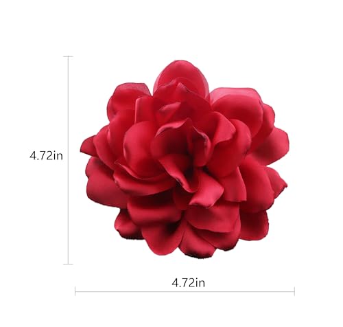 Image of Large Camellia Satin Fabric Flower Brooch Pins Hairpin for Women,ladies. (Red)