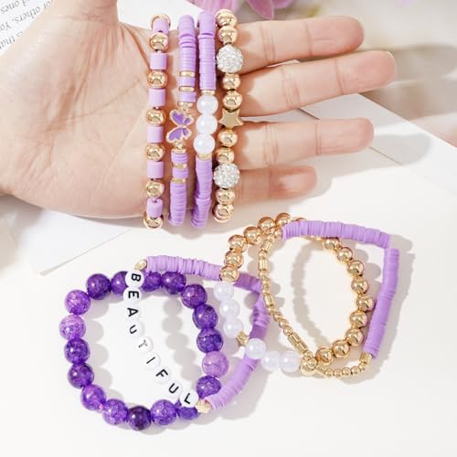 Heishi Surfer Clay Bead Friendship Bracelets, Colorful Stackable Preppy Bracelets for Women4