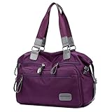 Damen Umhängetasche, Popoti Schultertasche Handtasche Nylon Wasserdicht Beuteltasche Tote Geldbörse Multifunktion Messenger Crossbody Bag Taschen für Reise Alltag (Lila)