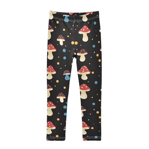 Wusikd Mushrooms Girls' Leggings Toddler Doodles Polka Dots Kids Yoga Pants Dance Active Tights 4T