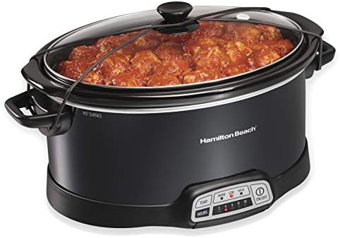 Hamilton Beach Portable 7 Quart Programmable Slow Cooker with Three Temperature Settings, Lid Latch Strap for Easy Travel, Dishwasher Safe Crock, Black (33474)