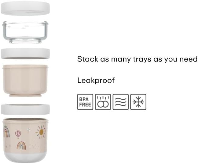 Mepal - Snack box stackable 3-piece Mio Little Dutch - Stacking as needed - Microwave and freezer safe - Leak-proof - Dishwasher safe - 100 + 175 + 275 ml - Forest Friends