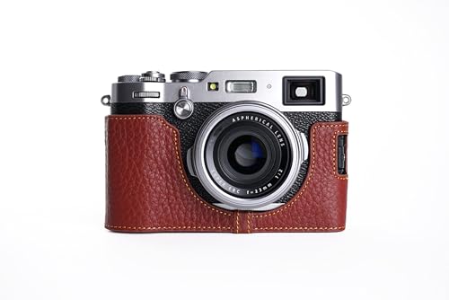 Demi-sac cuir véritable Fujifilm X100F marron étui protection base ouvrable TP - 2