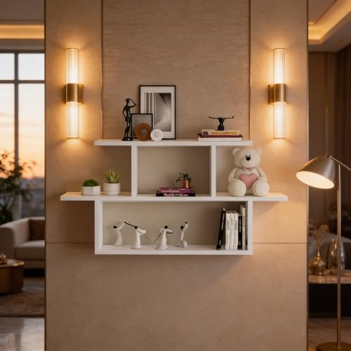 Image of Ethan Multipurpose Modular Wall Racks /Shelves /Organiser /Decor Particle Board Wall Shelf (Number of Shelves - 5, White)