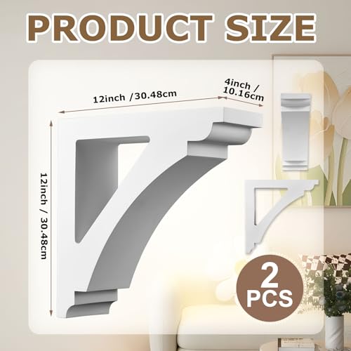 Image of Briwooody 2 Pcs Unfinished Paintable Corbels Bracket for Doorway Countertop Home Cabinet Bookshelves Furniture Support PU (4 W X 12 D X 12 Inch H,Modern Style)