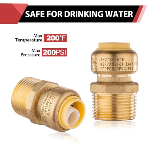 (Pack of 2) EFIELD Push fit 1/2 Inch x 3/4 Inch Male Adapter Push to Connect Pex Copper, CPVC, with a Disconnect Tool,(PF026-2PCS)