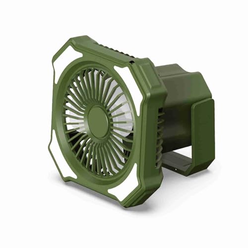 Ventilador 2 en 1 para exteriores, lámpara de camping con 3 velocidades de viento y 3 niveles de brillo para casa, oficina, picnic, pesca (verde)