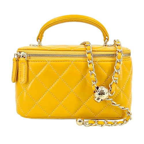 Image of M-ioi-M Small Genuine Leather Purse Quilted Crossbody Bag for Women, Mini Top-Handle Shoulder Handbag w /Gold Chain Strap