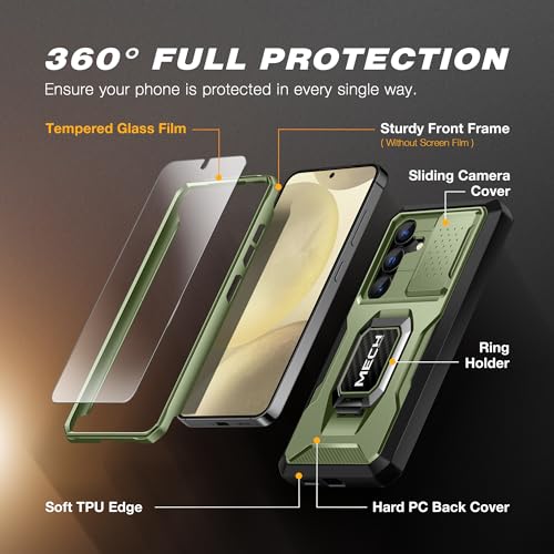 Coque Samsung S24 antichoc double couche avec protège-écran et support boucle vert - 7