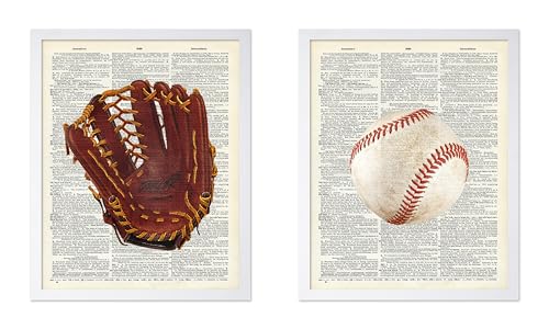 Poster Master 2-Piece Sports Poster - Baseball Print - Ball Art - Game Design - Baseball Gloves Illustration - Dictionary Graphic - Great Gym or Office Wall Decor - 8x10 White Framed