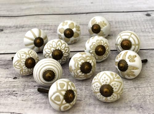 ARTISNO Boutons en céramique colorés pour placards de cuisine, armoires de salle de bain, tiroirs de commode, coffre - Boutons et tirages artisanaux (Beige)