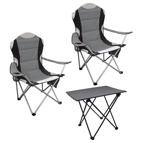 Spetebo Camping Sitzgruppe 3-teilig mit Aluminium Klapptisch und Tragetasche - anthrazit - Garten Tischgruppe mit 2 Campingstühlen bis 150kg - Outdoor Angler Sitzgarnitur Tisch Stuhl faltbar