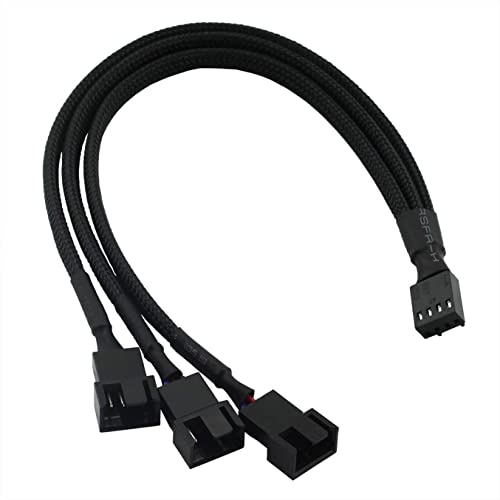 Image of DAHSHA 4 Pin PWM Splitter Cable Female to 3 /4 Pin Adapter Sleeved Splitter PC Fan Power Extension Cable (1 to 3 Way, 26 cm) - Black