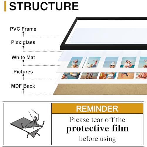 decorUhome 8x24 Picture Frames Collage Wall Decor, Display 5Pcs 4x6 Photos with Mat or 1Pcs 8x24 Unmatted, 5 4x6 Collage Picture Frames for Wall Mounting, Black
