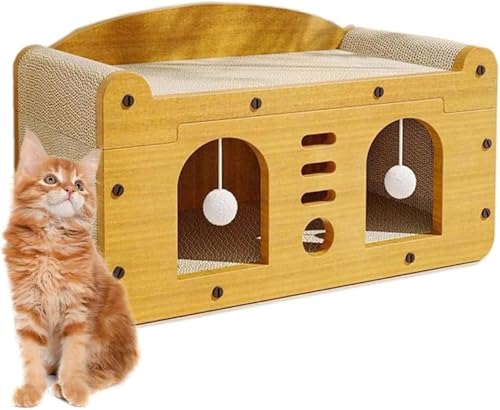 キャット猫爪研ぎ ハウス 階段 猫 爪研ぎハウス 大型 猫 ダンボールハウス おしゃれ 猫 爪研ぎ 段ボール 大きめ 猫ハウス 木製 夏 猫 爪研ぎベッド 屋内 爪研ぎ 猫 ダンボール 2段 キャットハウス 隠れ家 (B:56*30*30cm(0-12kg