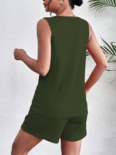 Ekouaer Pajamas Tank Top and Shorts Lounge Sets Waffle Knit V Neck Pj Short Sets Casual Outfits for Women4