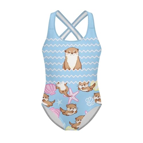 Image of Kid One Piece Swimsuit with Cross Back Girls Summer Sleeveles Swimwear for 5-14 Years